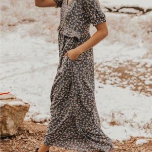 Roolee floral blue Maxi Mom dress -Size S (nursing friendly)